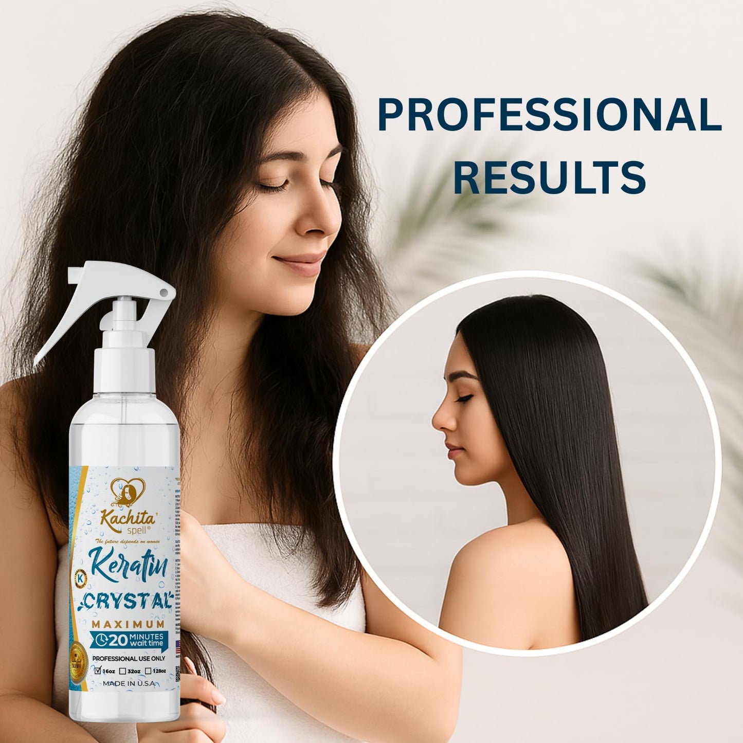 Side profile of Kachita Spell hair straightening spray bottle