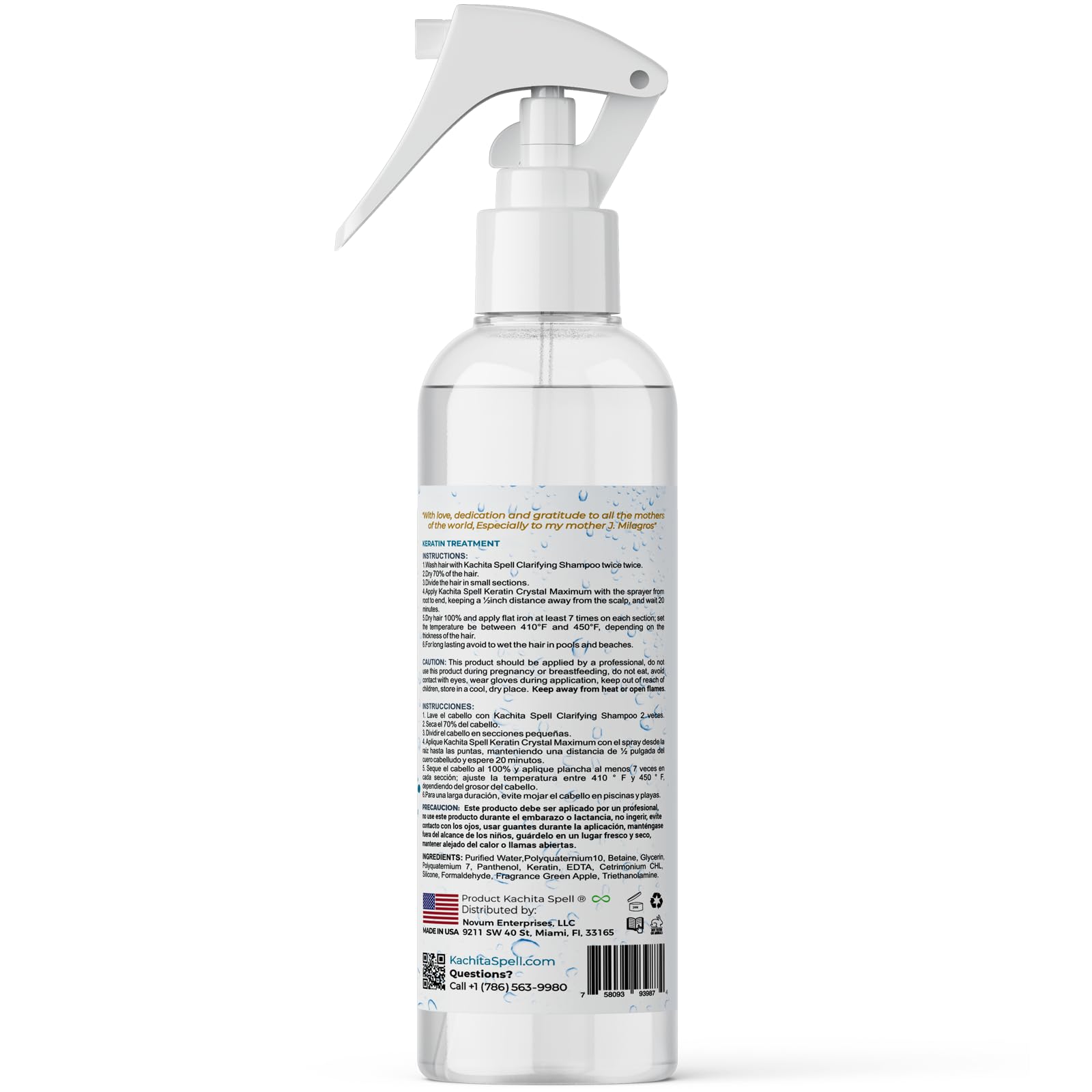 Professional hair smoothing treatment spray bottle