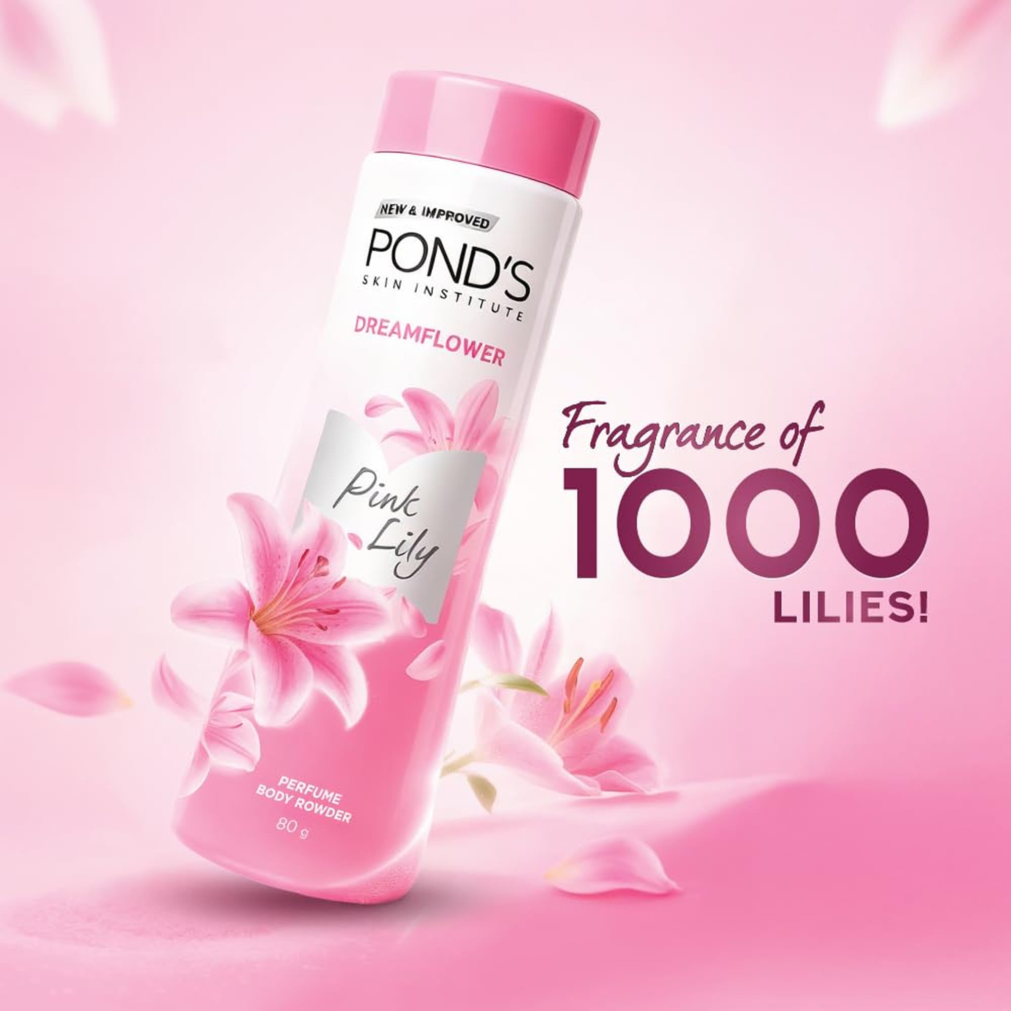 Fine textured POND'S matte magic talcum powder close up view.