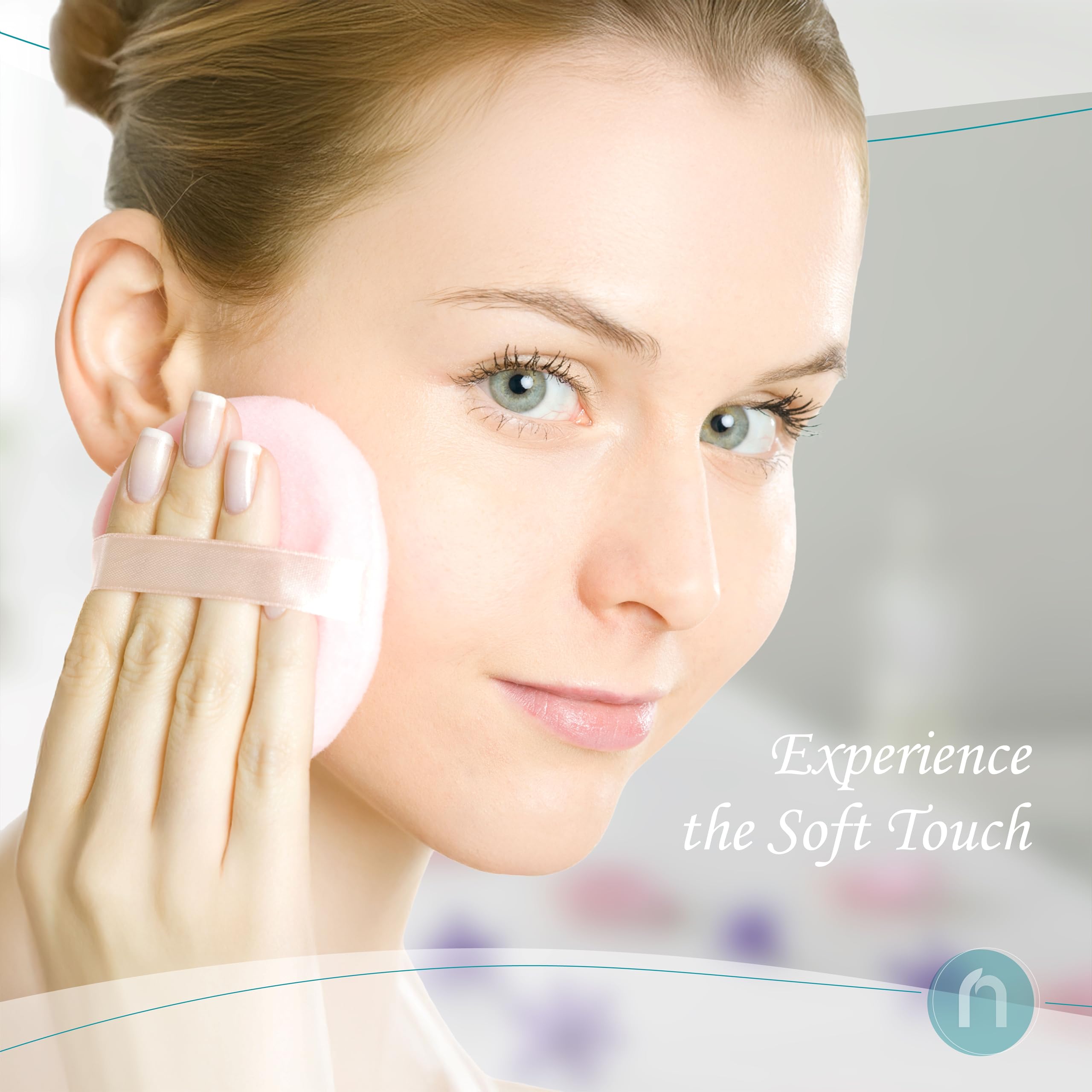R-NEU after bath body powder showcasing the soft textured applicator puff
