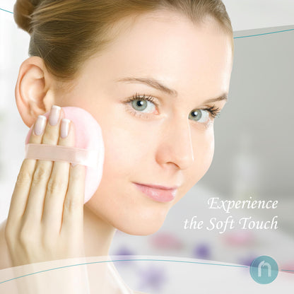 R-NEU after bath body powder showcasing the soft textured applicator puff
