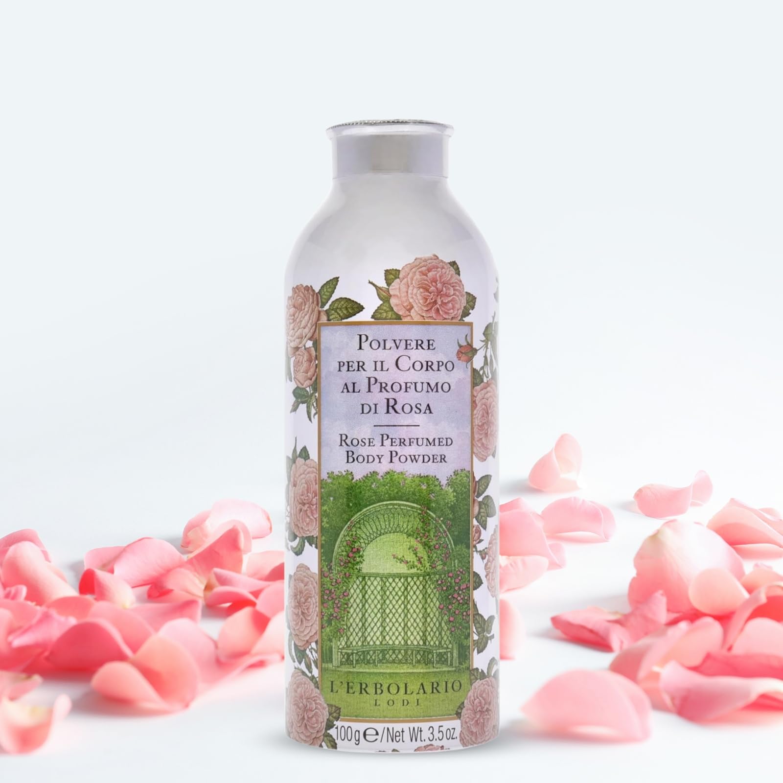 L'Erbolario Rose Jasmine and White Musk fragranced powder side label