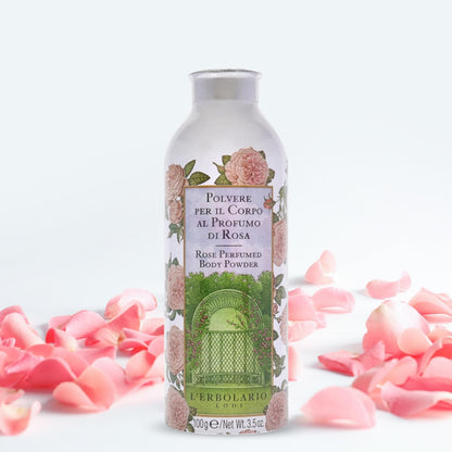 L'Erbolario Rose Jasmine and White Musk fragranced powder side label