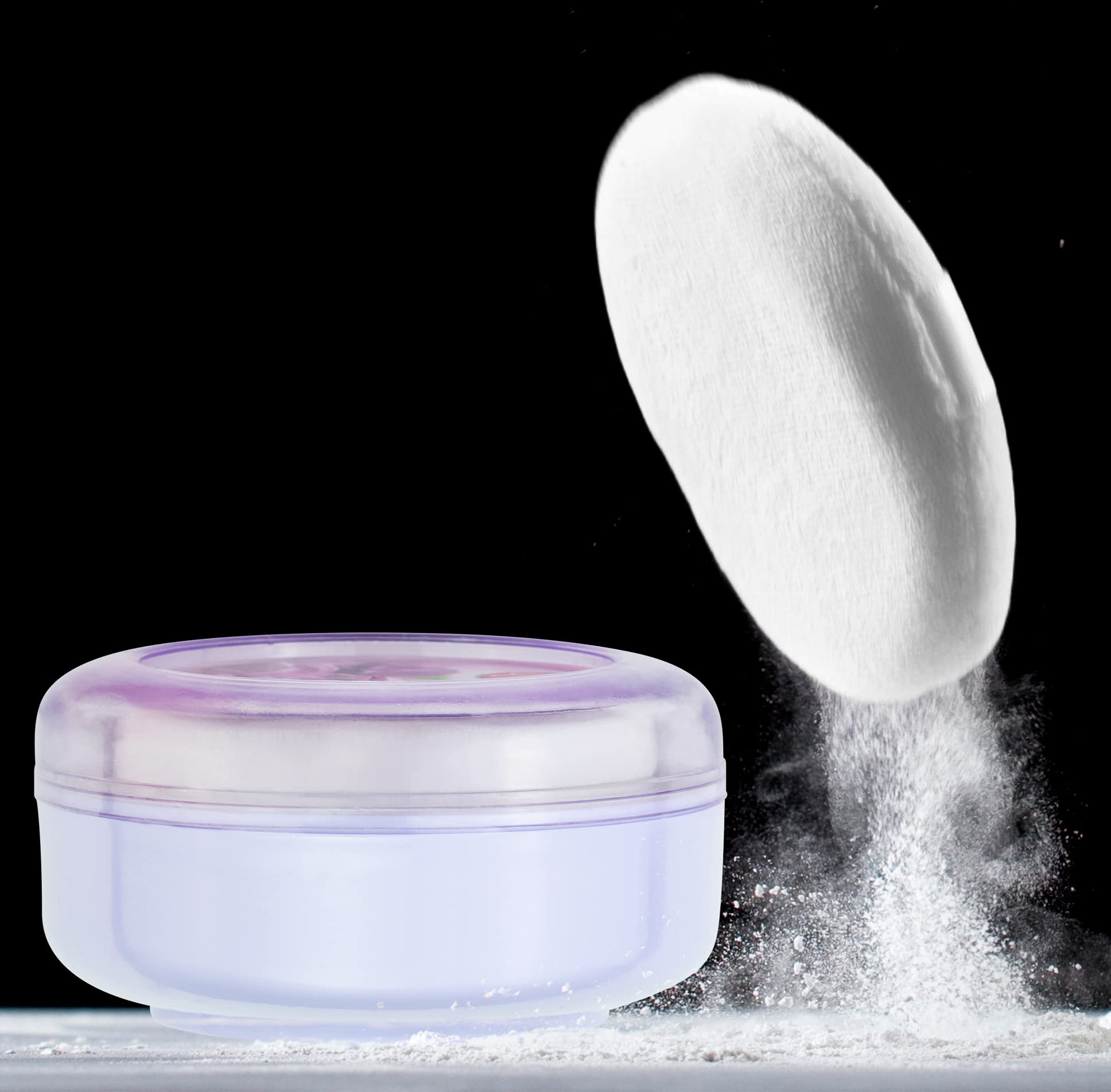 Close up of the luxurious plush applicator puff included with the R-NEU women's dusting powder.