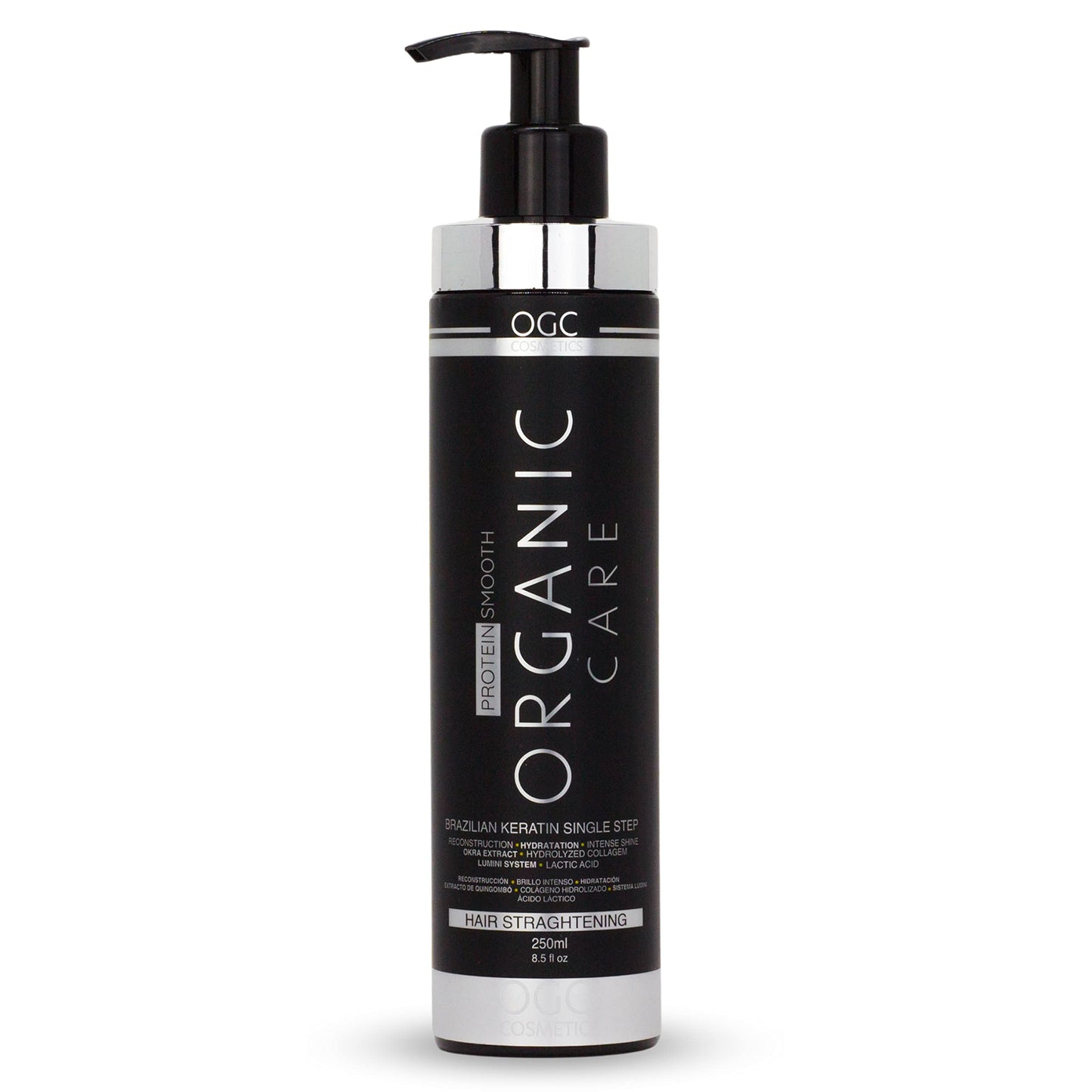Organic Care keratin hair straightening treatment 250ml bottle packaging