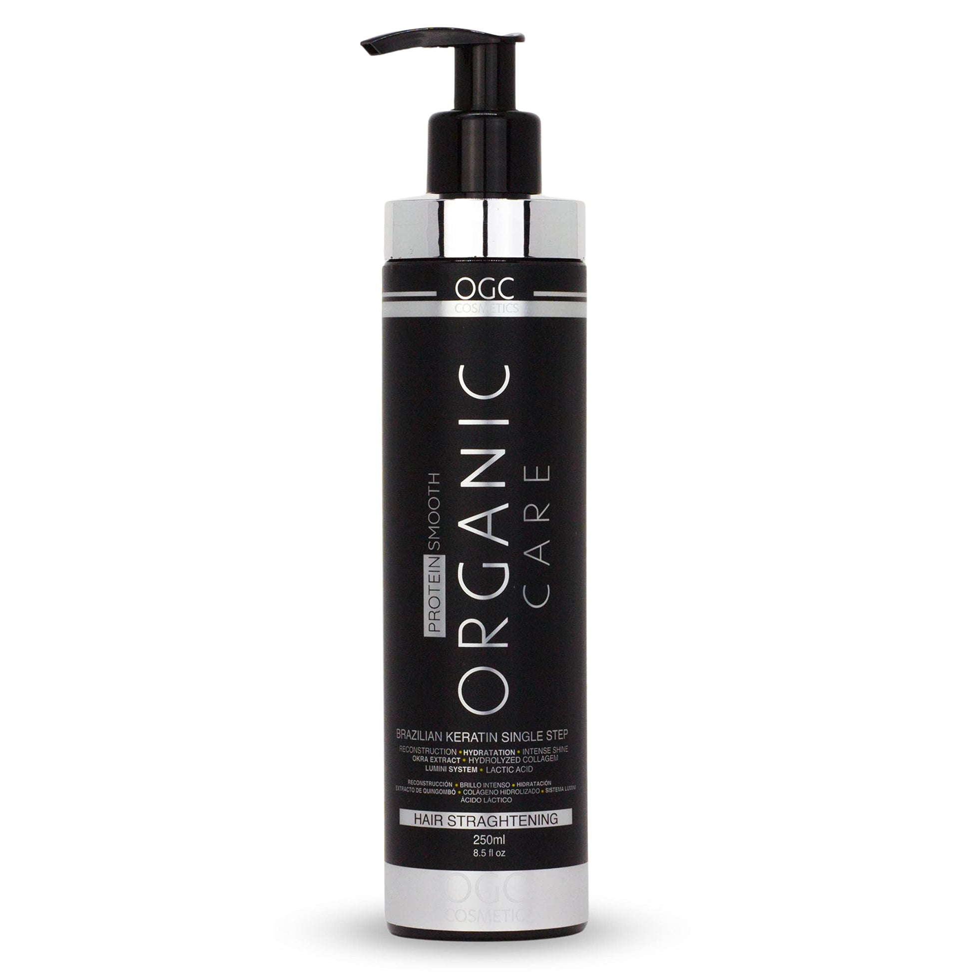 Organic Care keratin hair straightening treatment 250ml bottle packaging