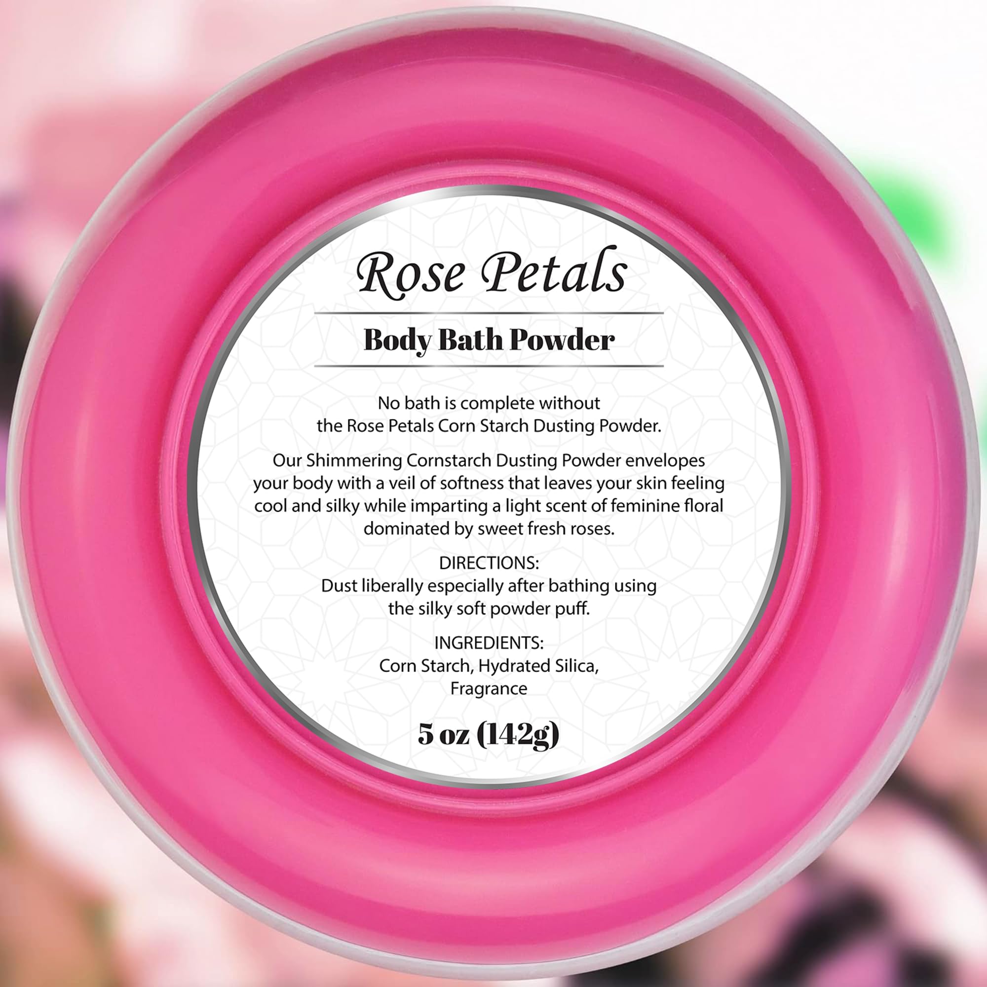 R-NEU elegant rose petals scented body powder open jar
