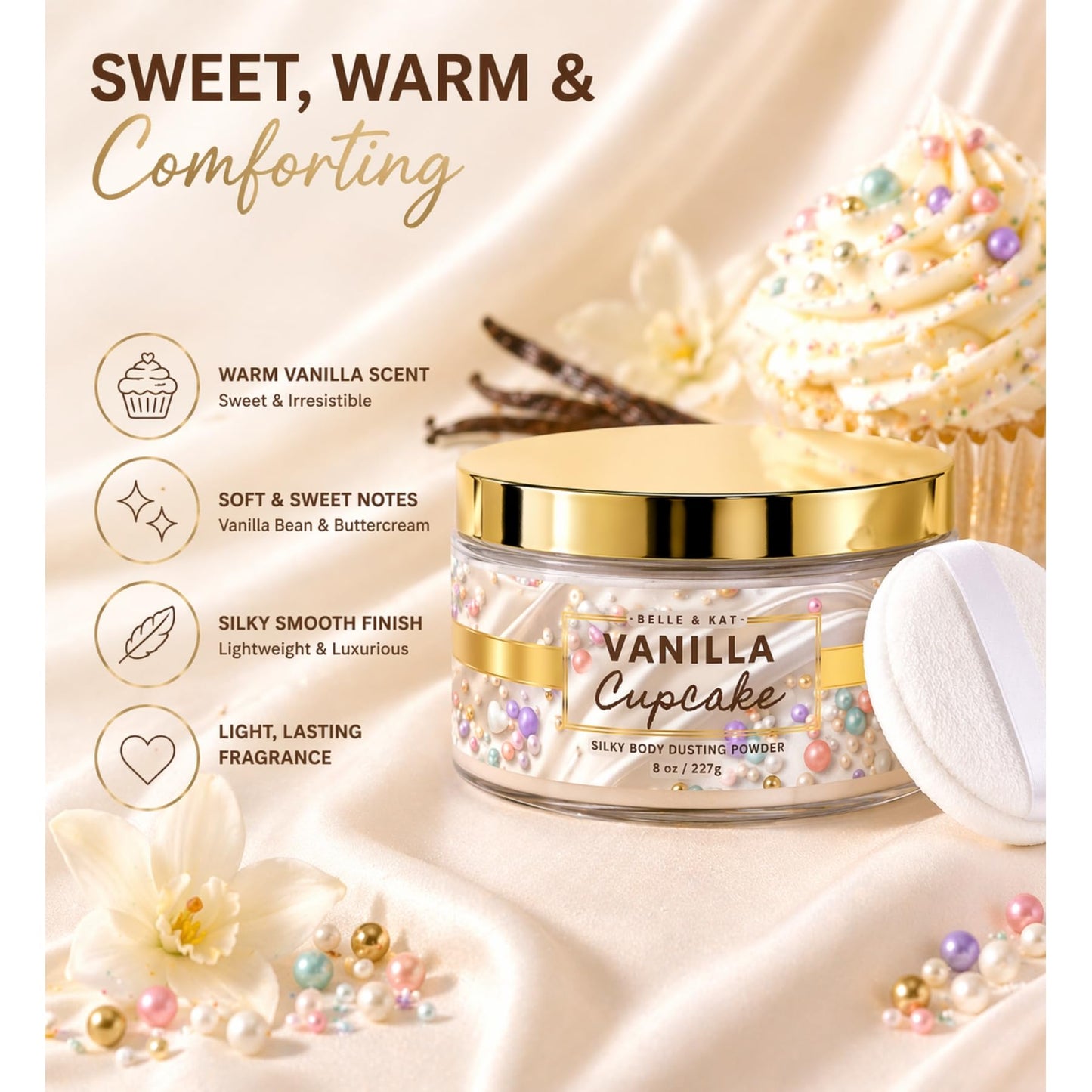 Natural arrowroot dusting powder ingredients display