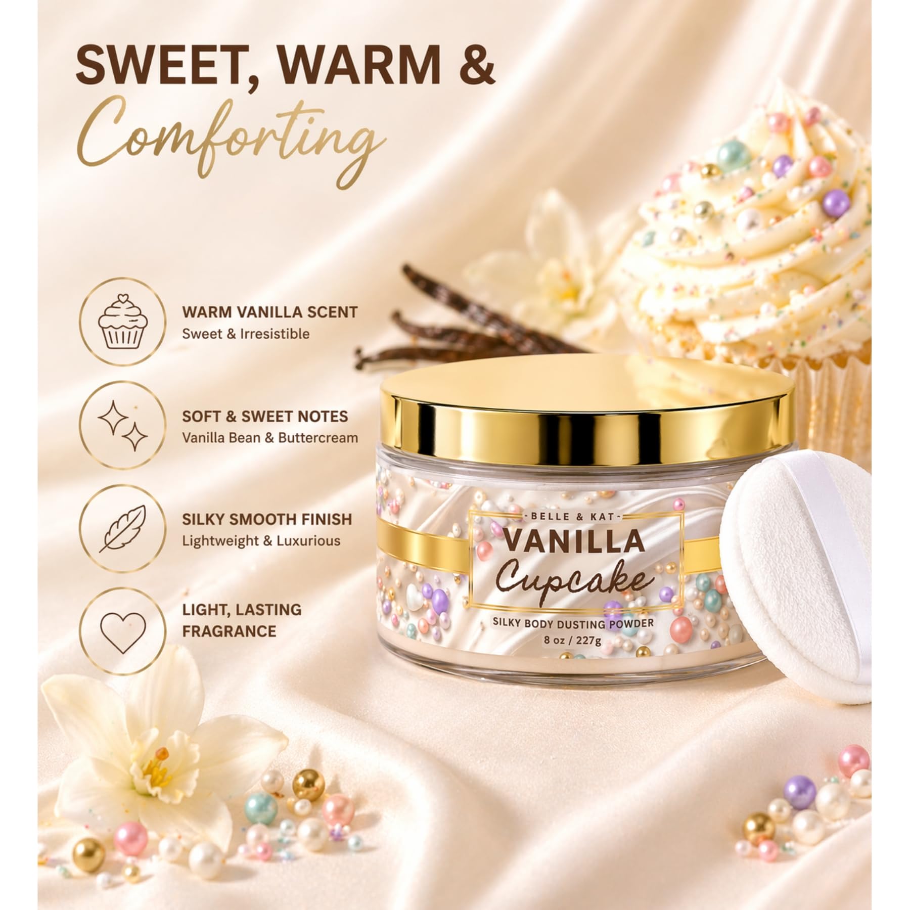 Natural arrowroot dusting powder ingredients display