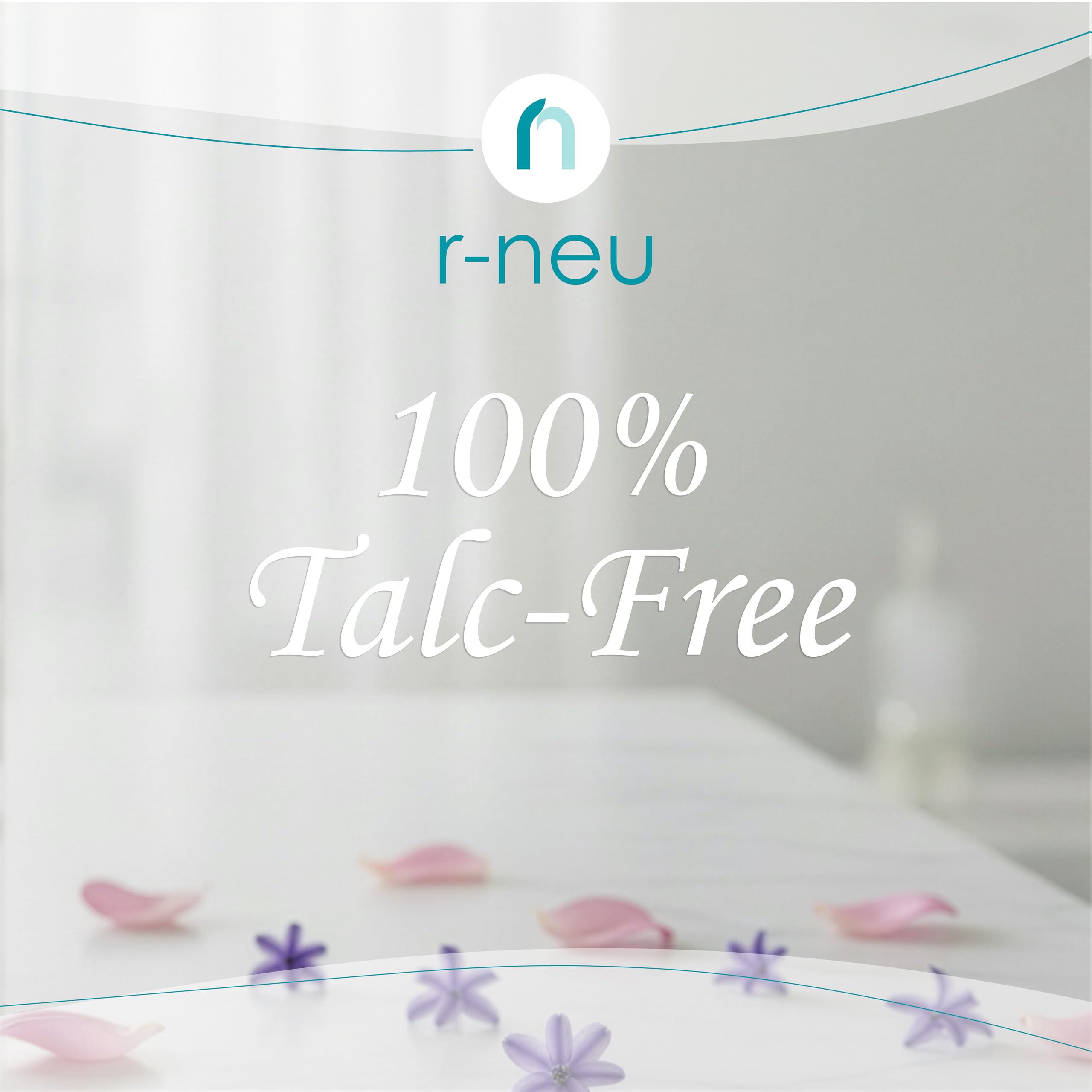 Two pack of R-NEU rose petal body powder for women displayed side by side