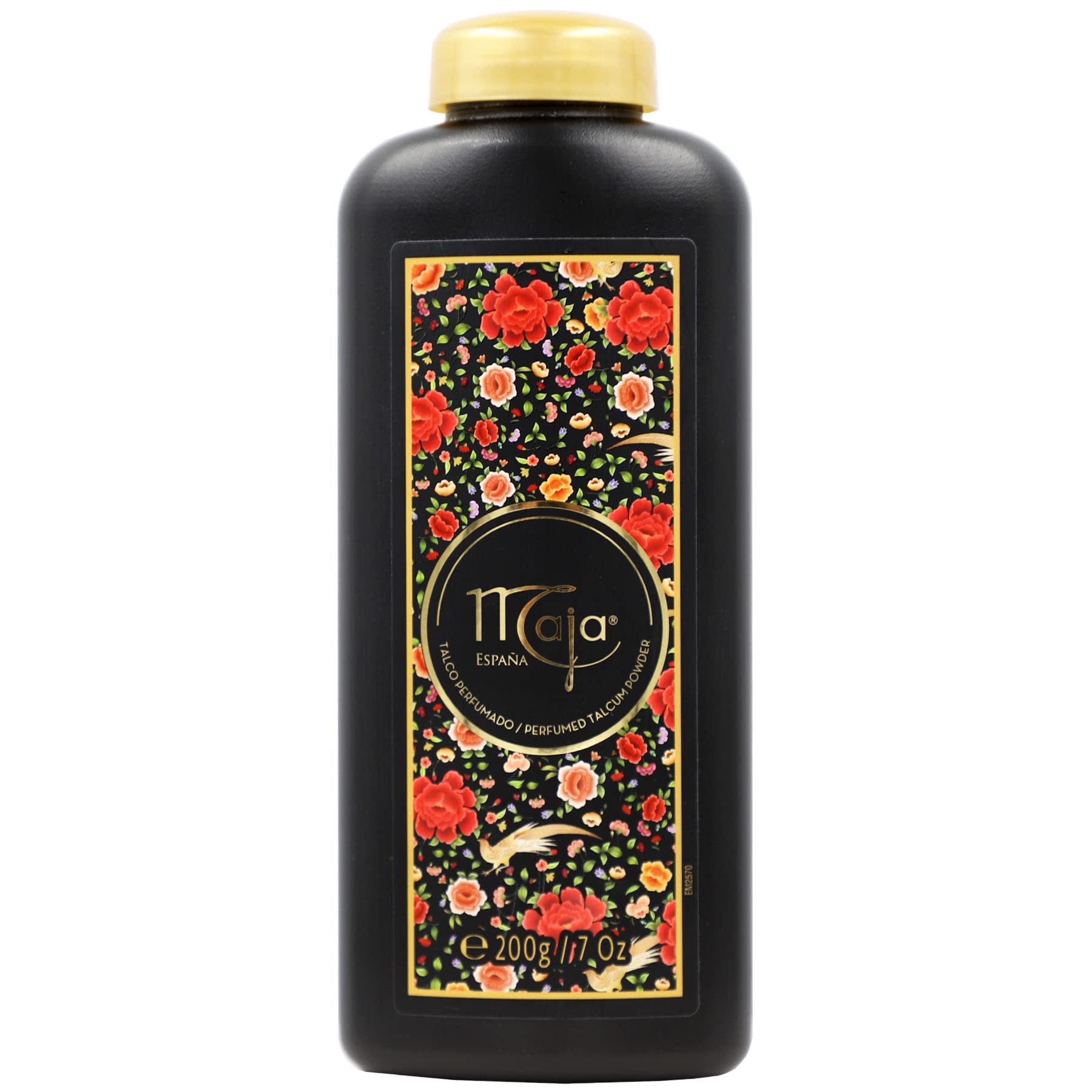 Maja body powder twin pack showing product dimensions and classic oriental scent labeling.