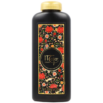Maja body powder twin pack showing product dimensions and classic oriental scent labeling.