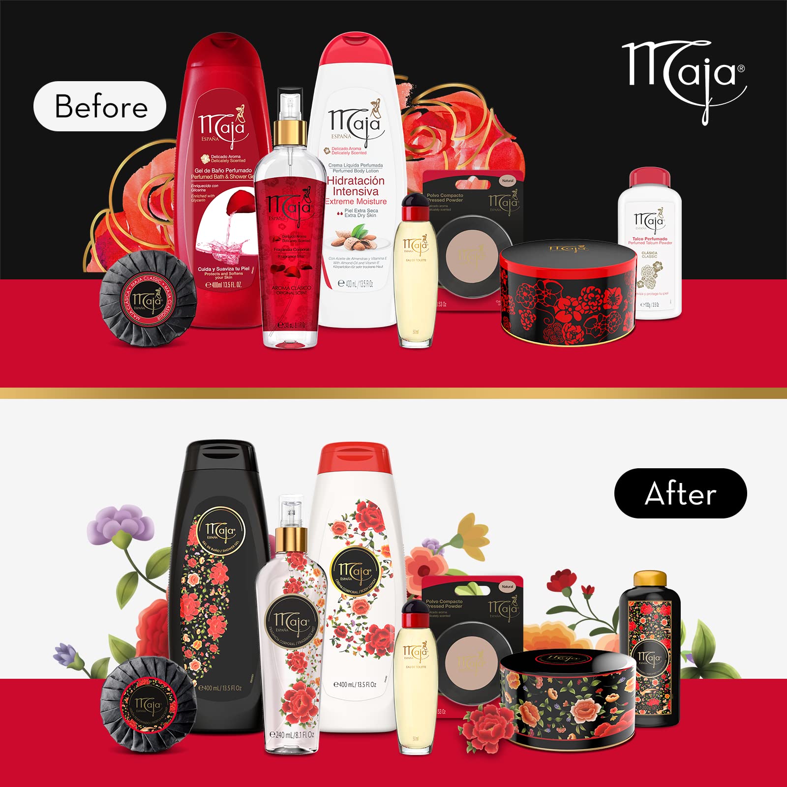 Maja classic oriental scented body powder back label with ingredients and usage instructions.