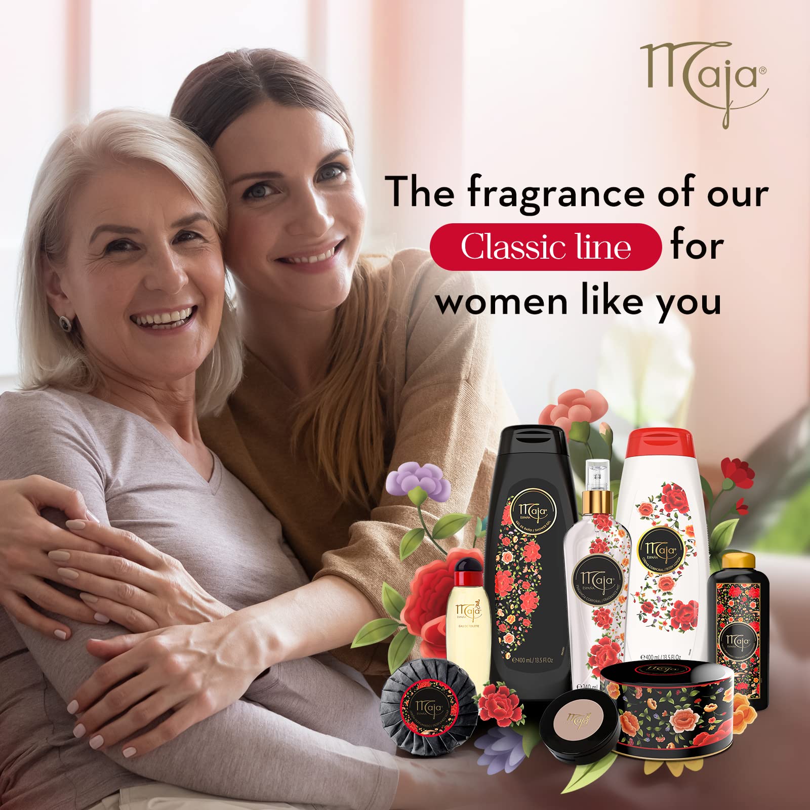 Two bottles of Maja perfumed talcum powder seven ounces each for smooth skin prep.