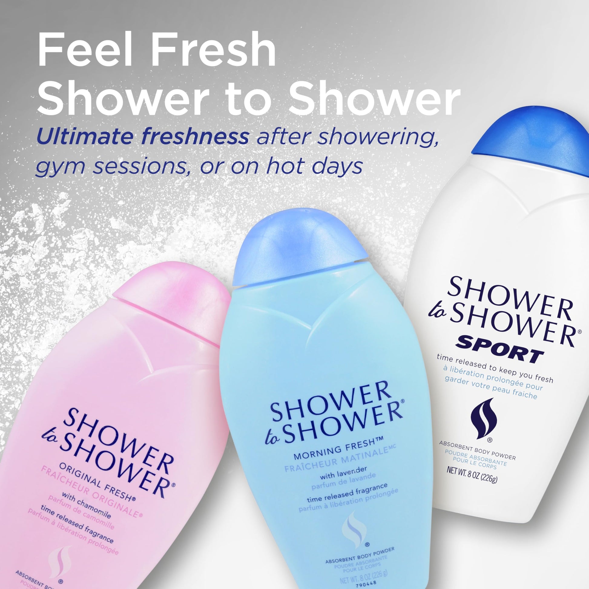 Shower To Shower Morning Fresh eight ounce value pack multi angle product shot