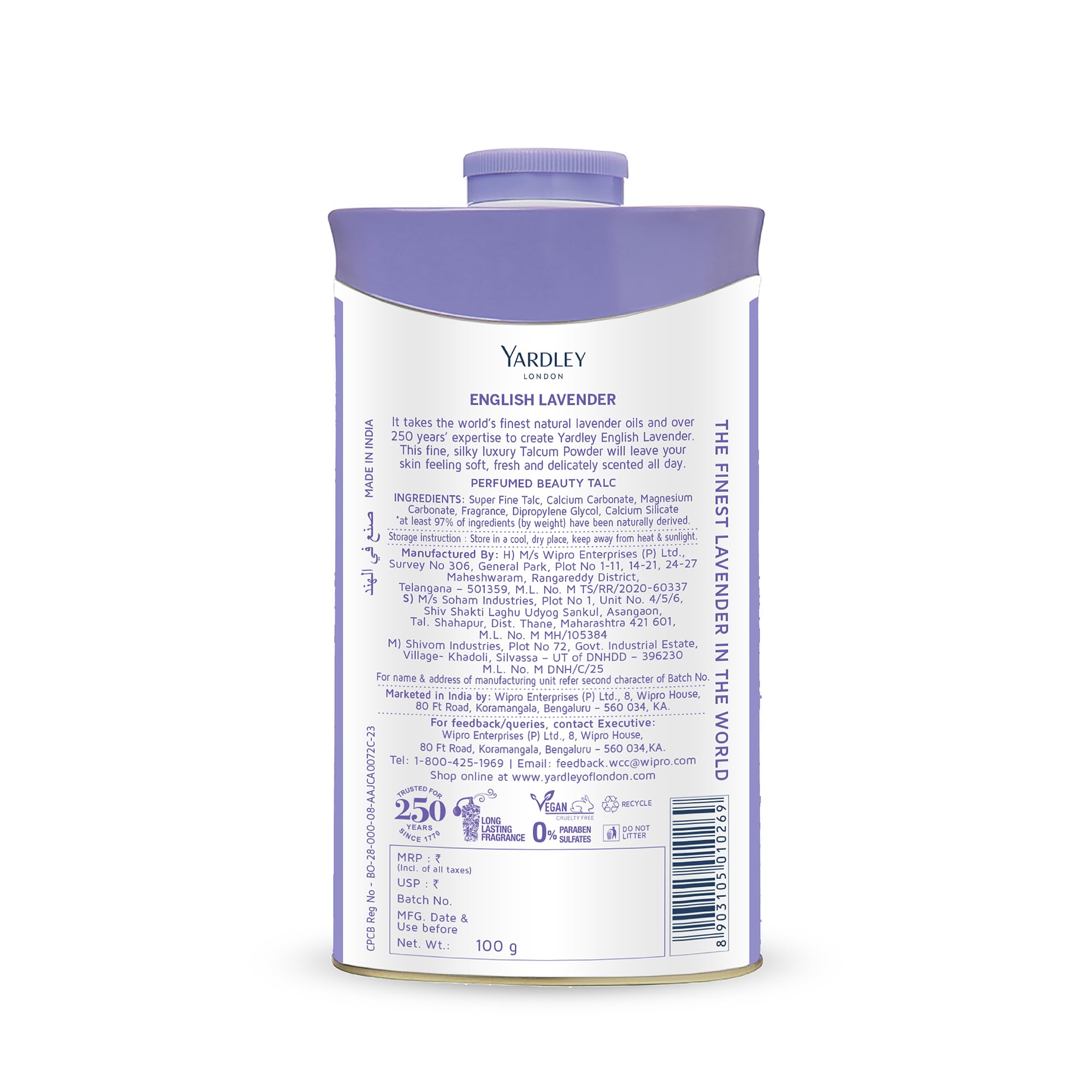 Yardley London English Lavender talcum powder authentic imported packaging closeup