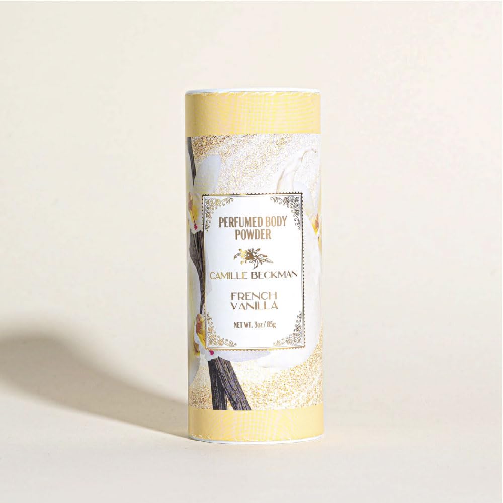 Camille Beckman talc free dusting powder packaging for smooth skin