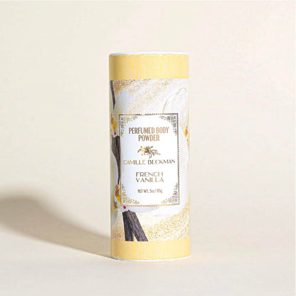 Camille Beckman talc free dusting powder packaging for smooth skin