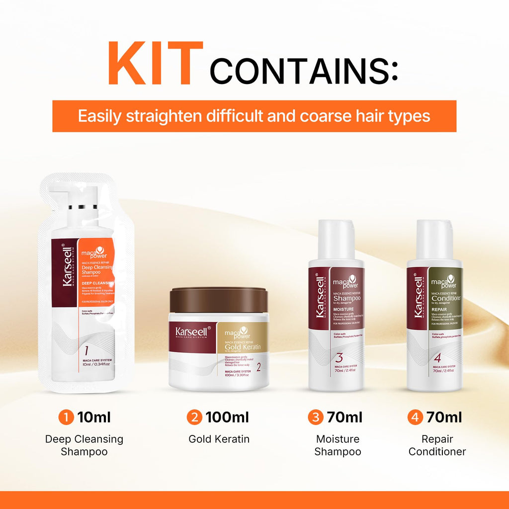 Close up of Karseell keratin hair treatment bottles