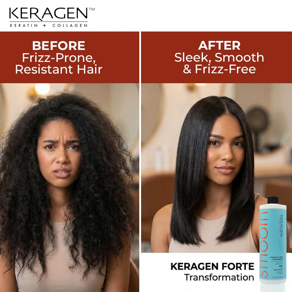 Side profile of Keragen 16 ounce keratin smoothing bottle