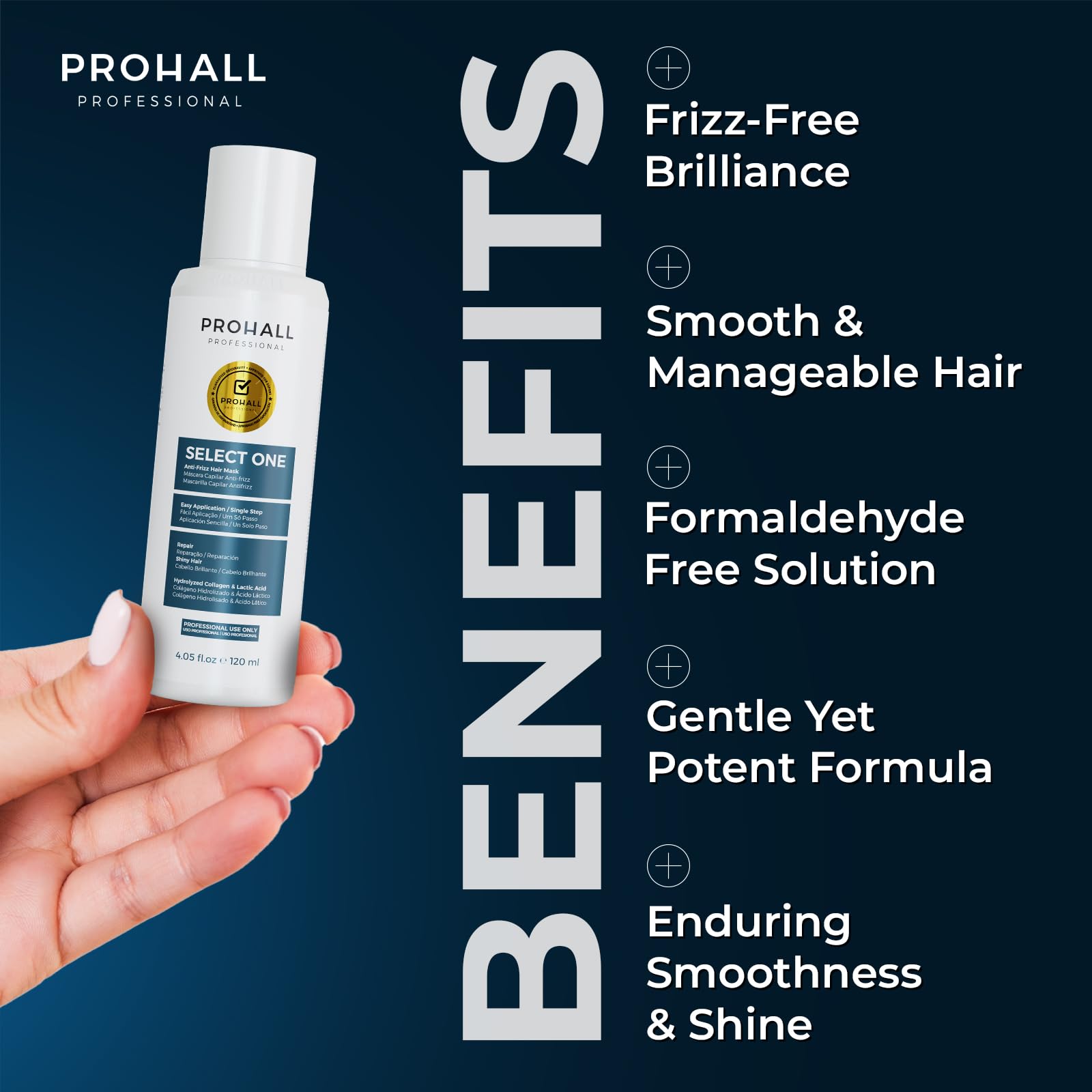 Top view of Prohall keratin treatment 4.05 ounce bottle