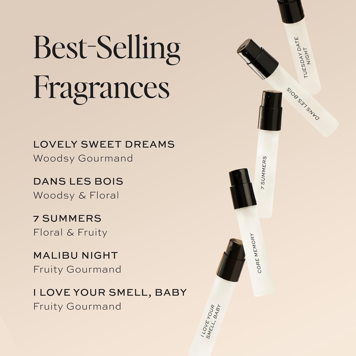 Close up of Dime Beauty perfume sampler set labels
