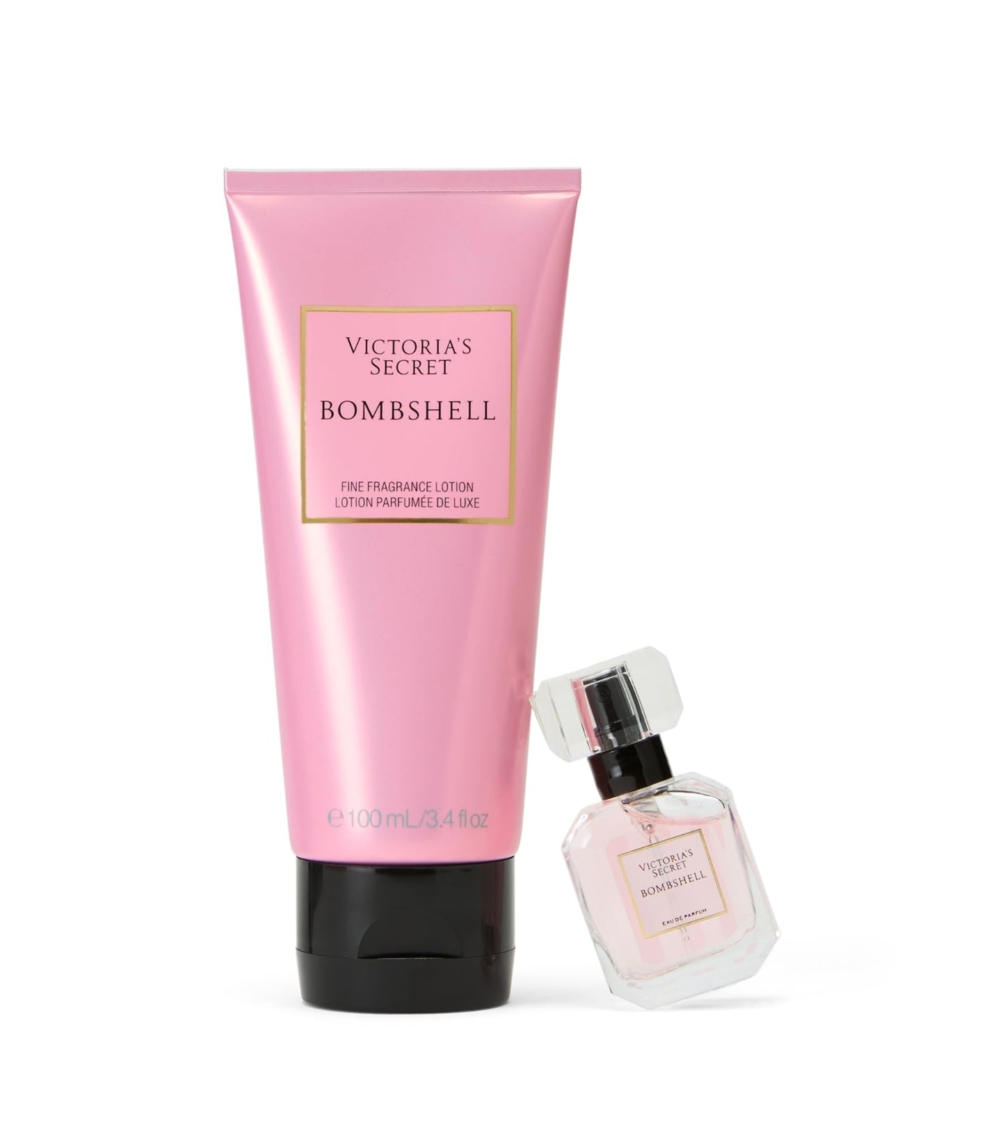 Victoria's Secret Bombshell travel fine fragrance lotion tube displaying the sleek brand logo design