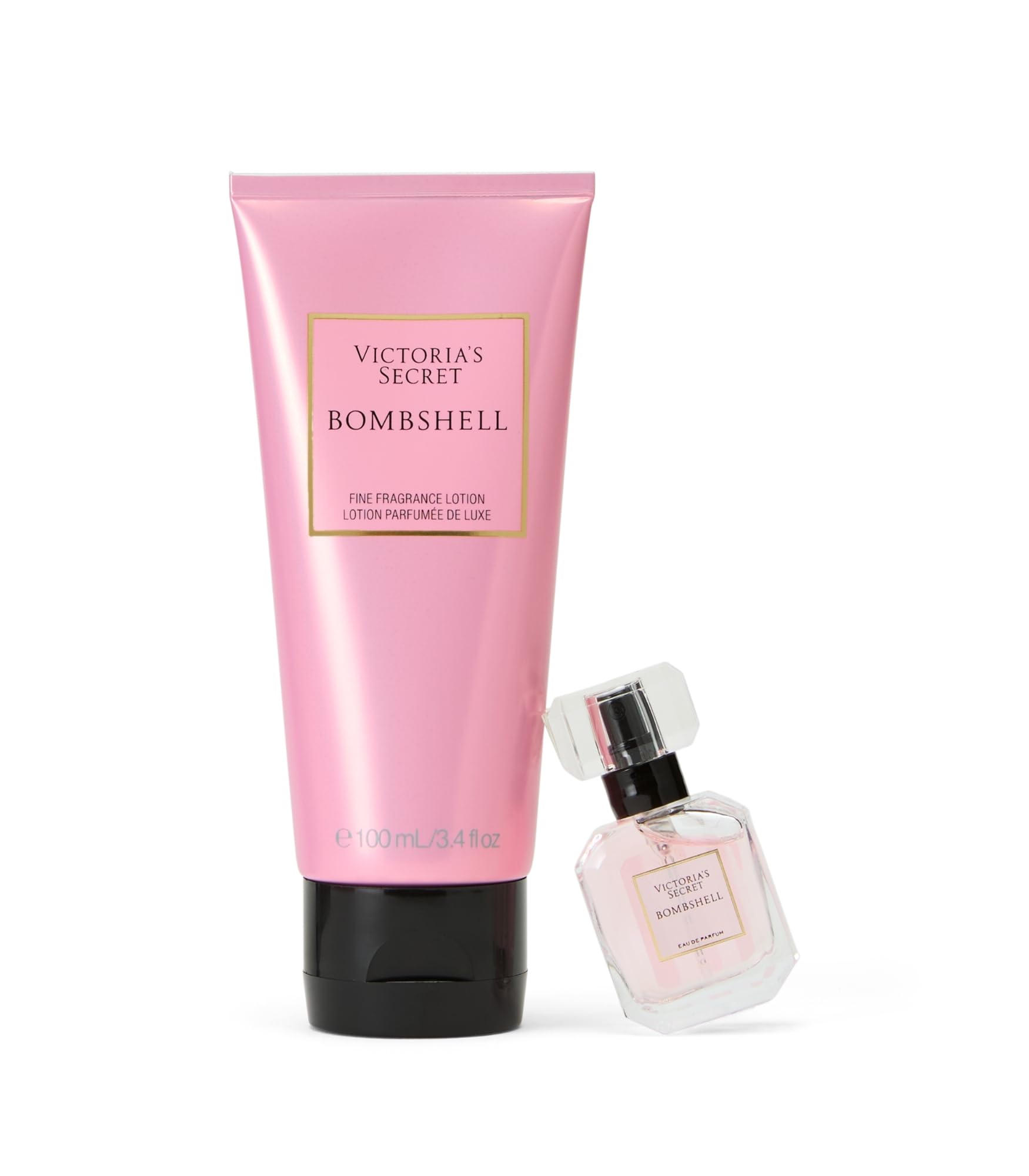 Victoria's Secret Bombshell travel fine fragrance lotion tube displaying the sleek brand logo design