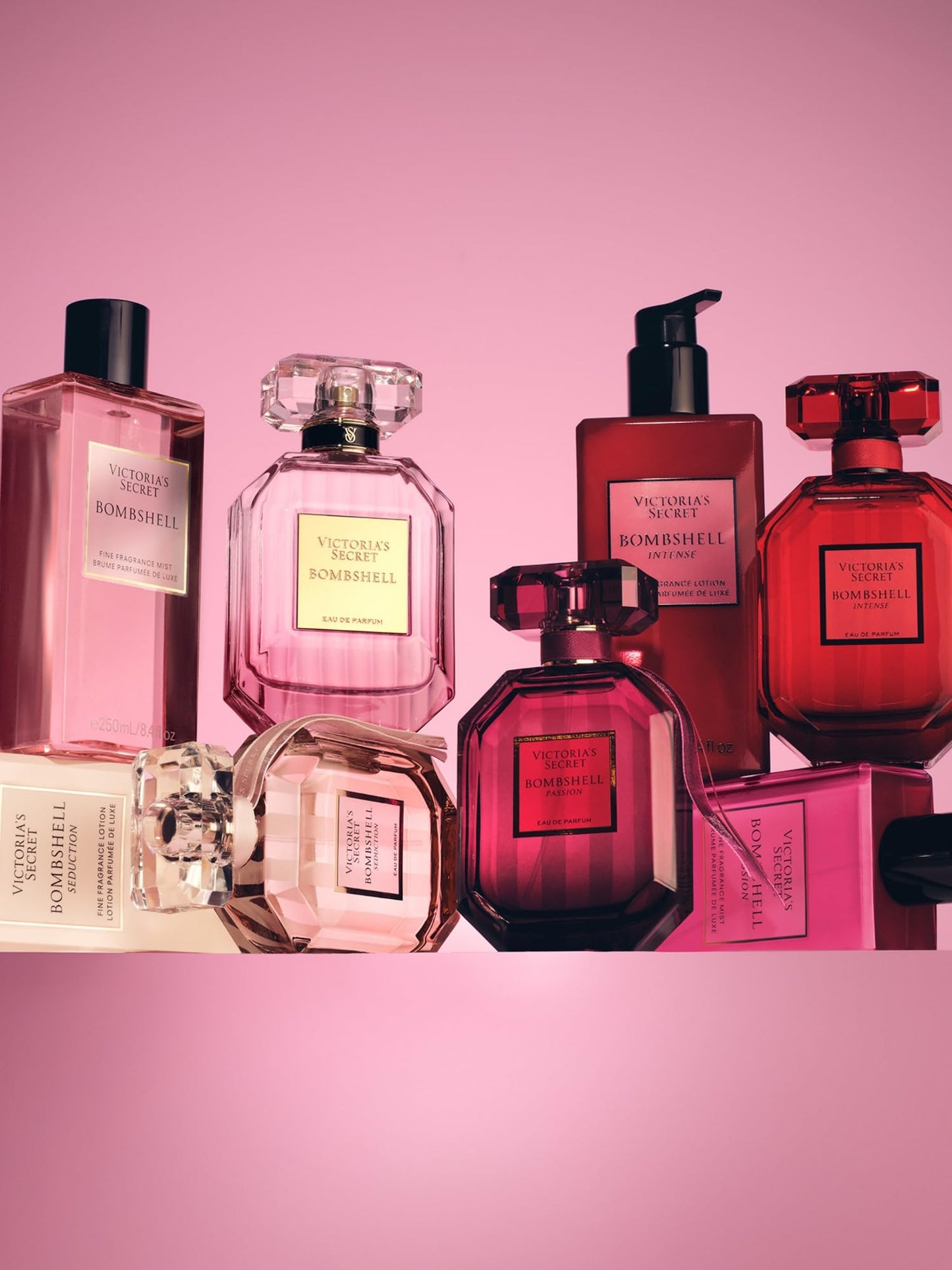 Victoria's Secret Bombshell fragrance duo set being unboxed for an elegant lifestyle product presentation