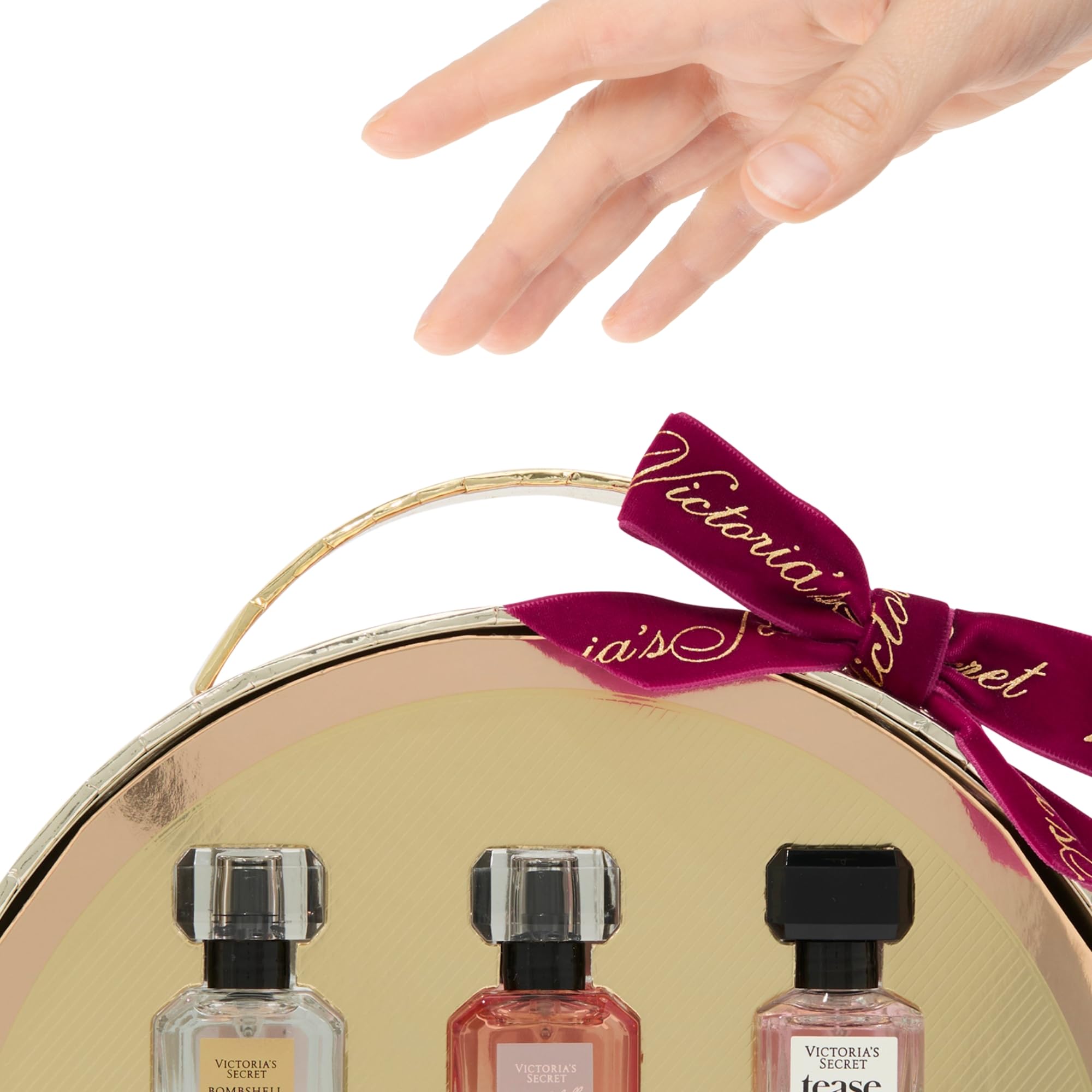 The elegant gold packaging of the Victoria's Secret fragrance set