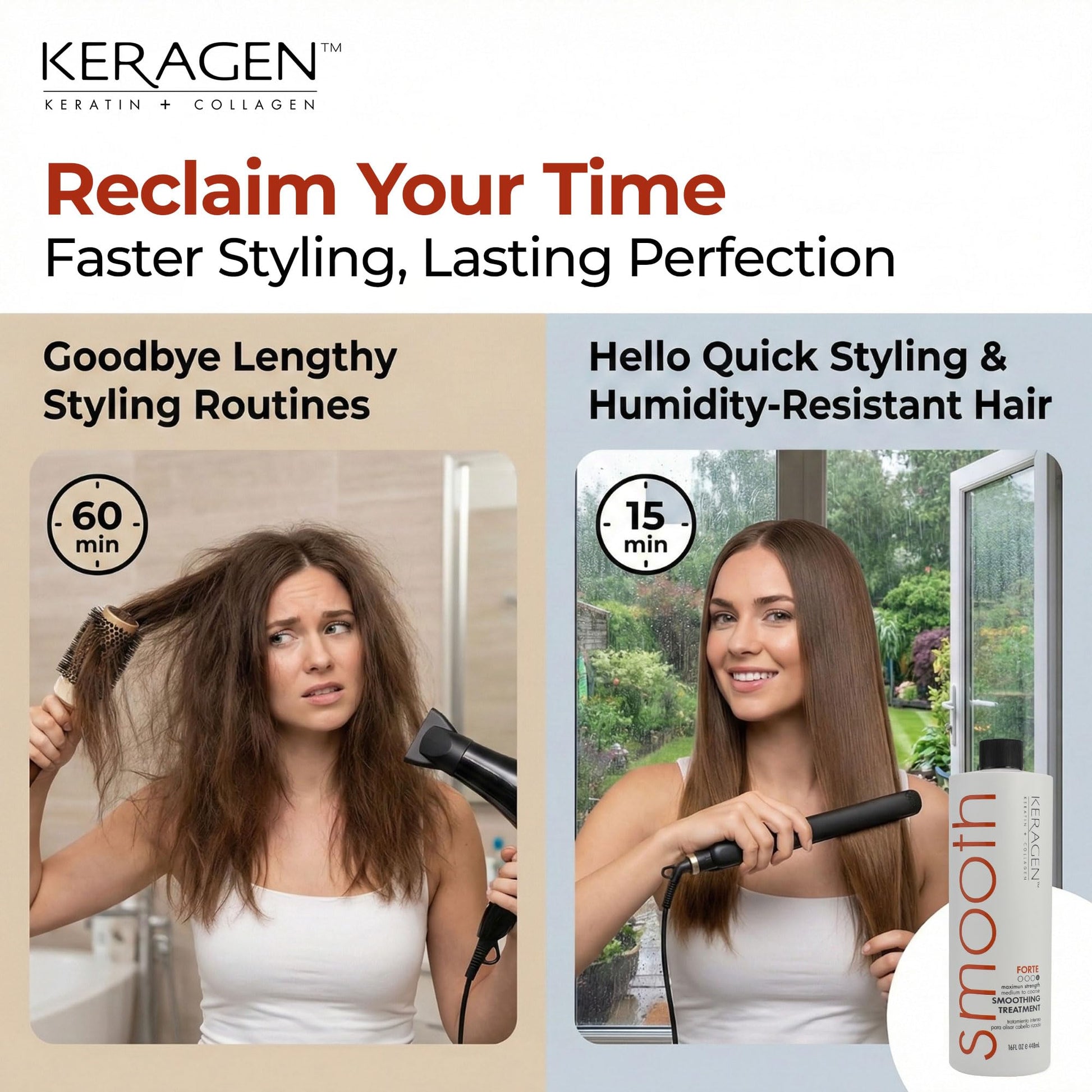 Close up of Keragen Forte smoothing blowout system branding
