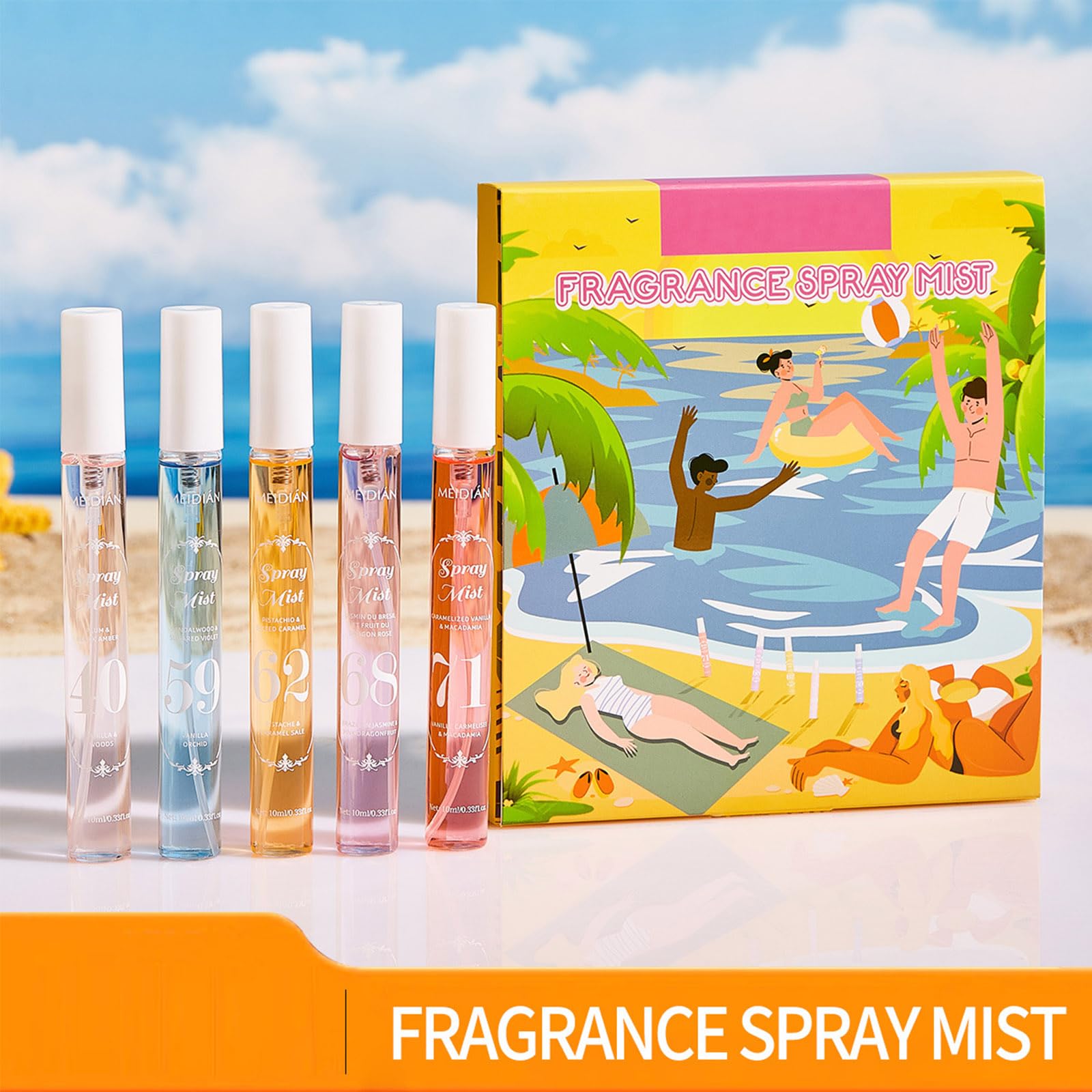 Five piece mini perfume spray set by MeiPlumLai for travel