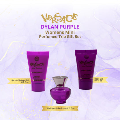 Versace luxury fragrance gift set packaging box and three mini bottles packaging