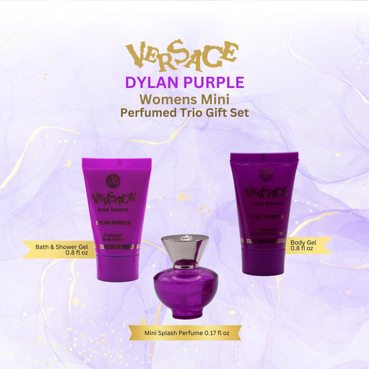Versace luxury fragrance gift set packaging box and three mini bottles packaging