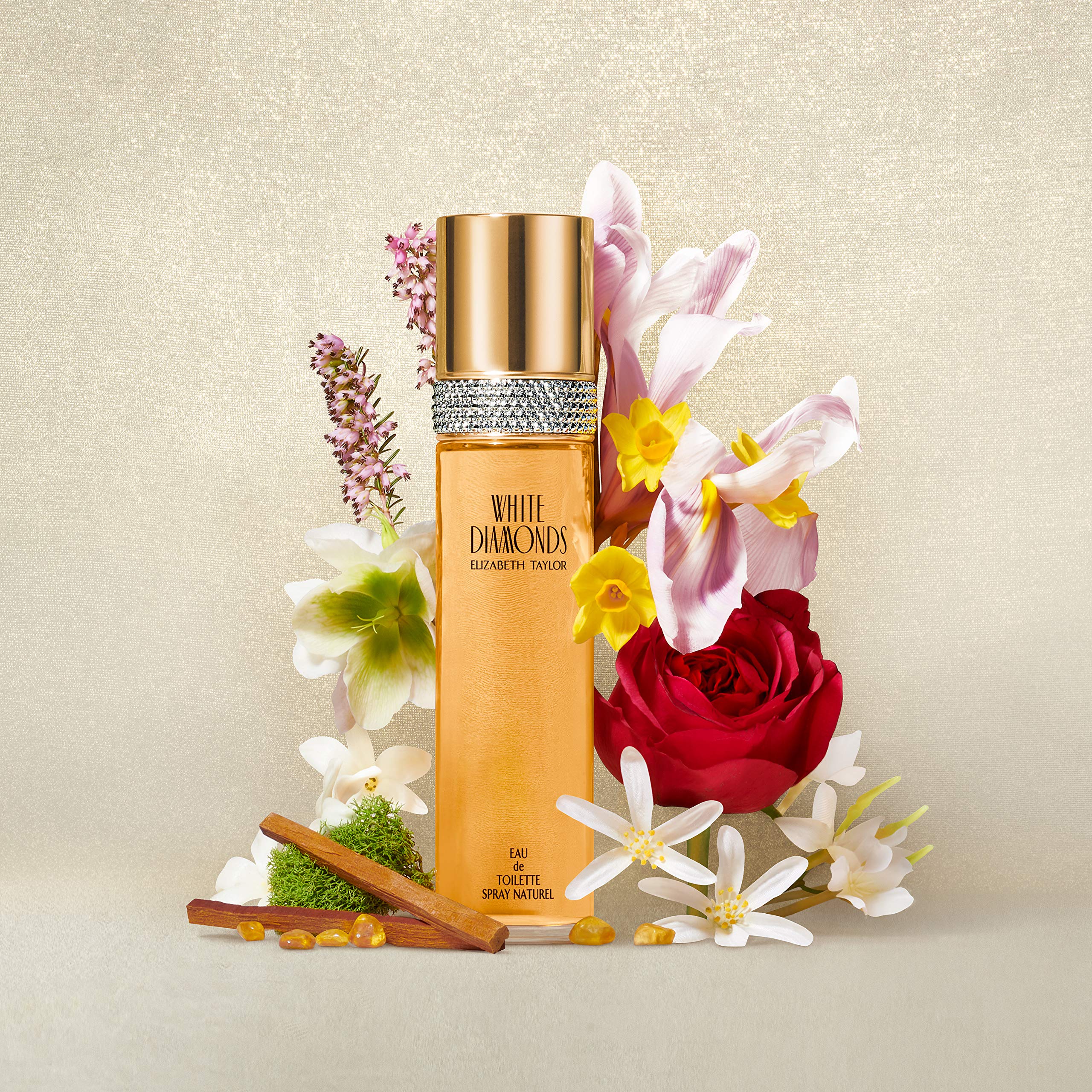 Close up of Elizabeth Taylor White Diamonds fragrance collection