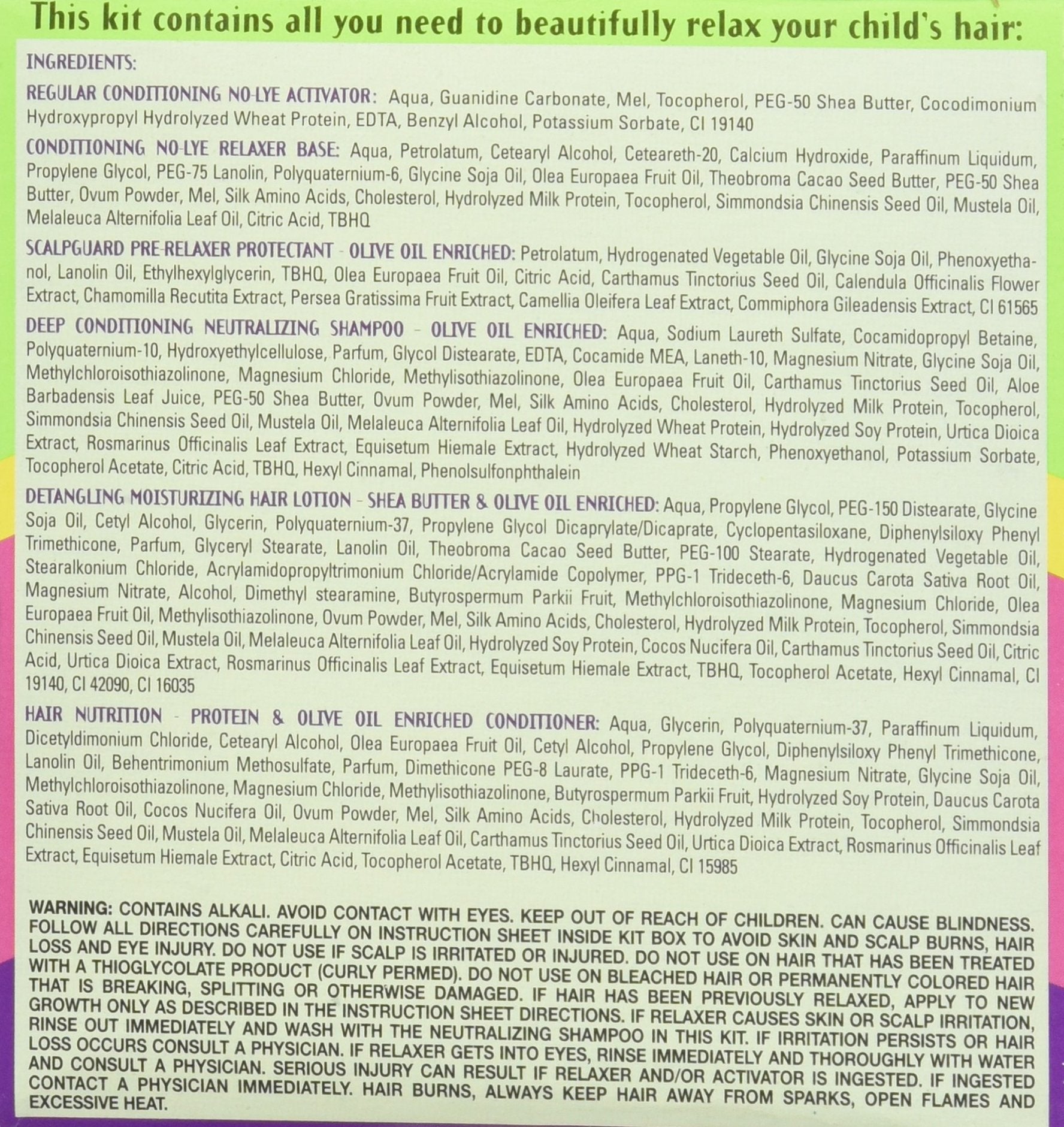 Detailed view of Africa's Best Kids no-lye relaxer kit packaging
