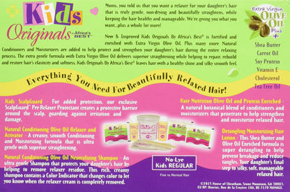 Back view of the Africa's Best kids relaxer system box showing ingredients