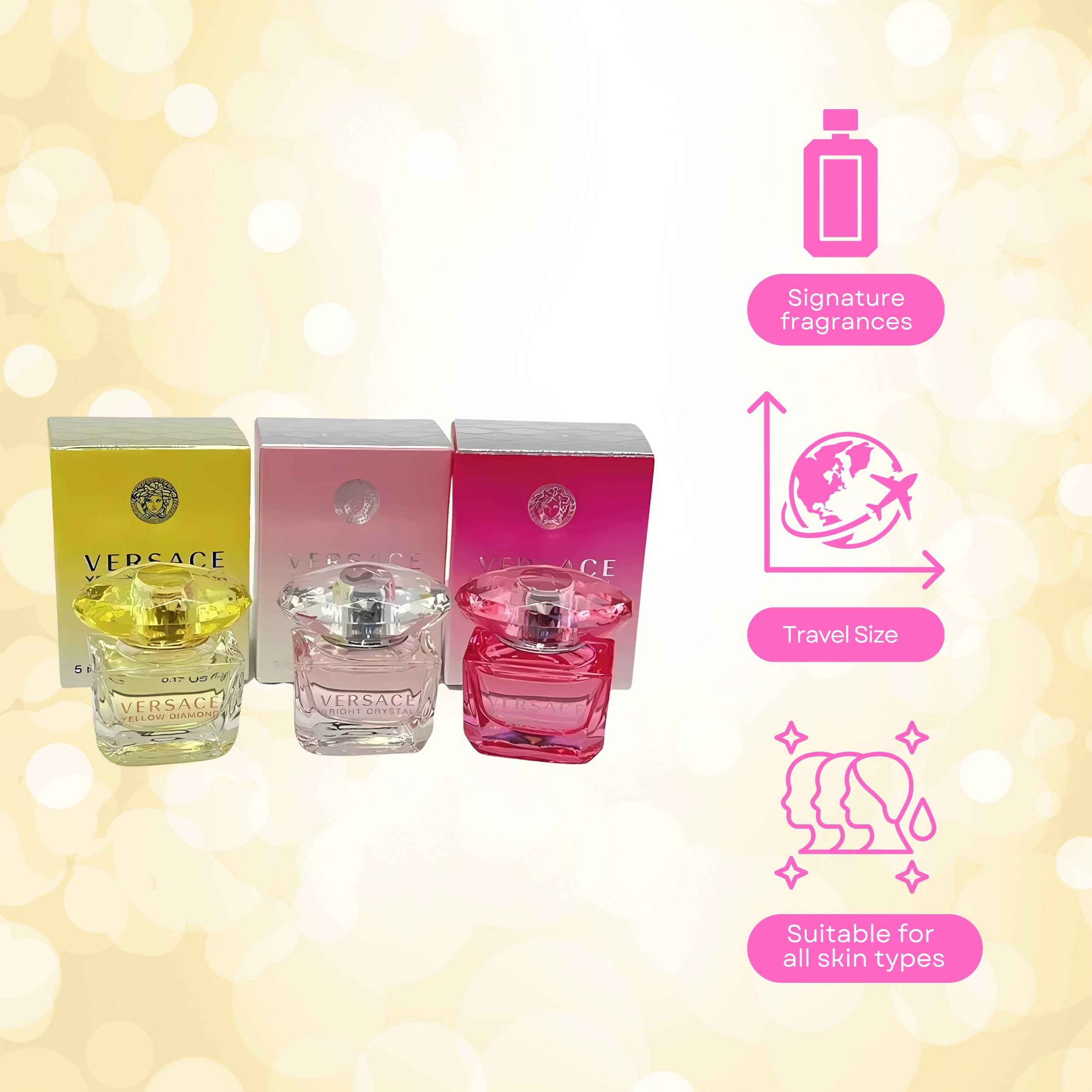 Close up look of the 5 milliliter versace bright crystal miniature splash bottle