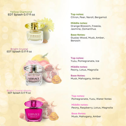 Versace yellow diamond mini bottle next to the floral gift packaging