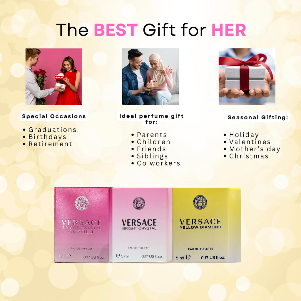 Authentic imported versace female perfume gift box unboxed showing three miniatures