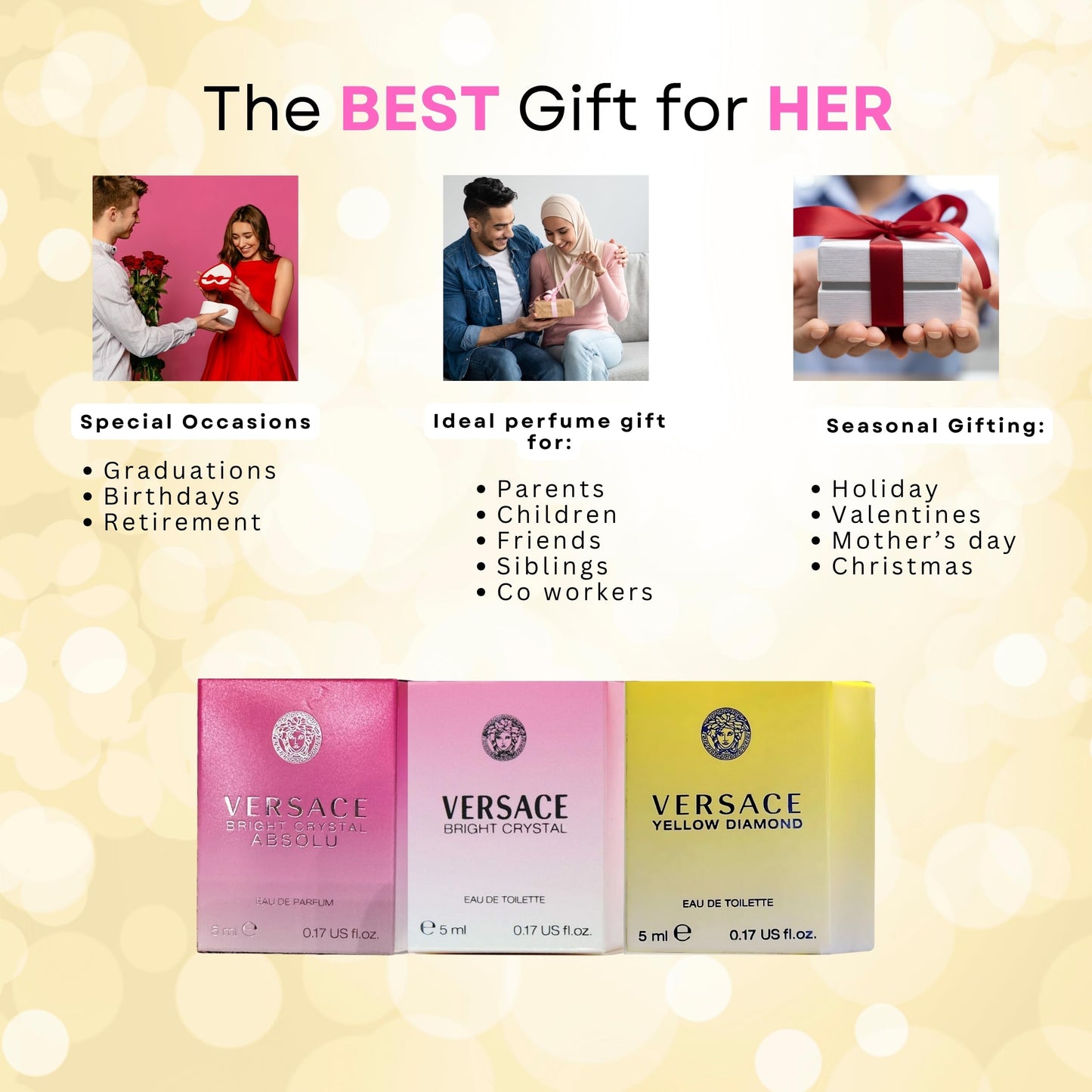 Authentic imported versace female perfume gift box unboxed showing three miniatures