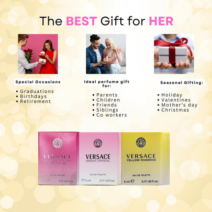 Authentic imported versace female perfume gift box unboxed showing three miniatures