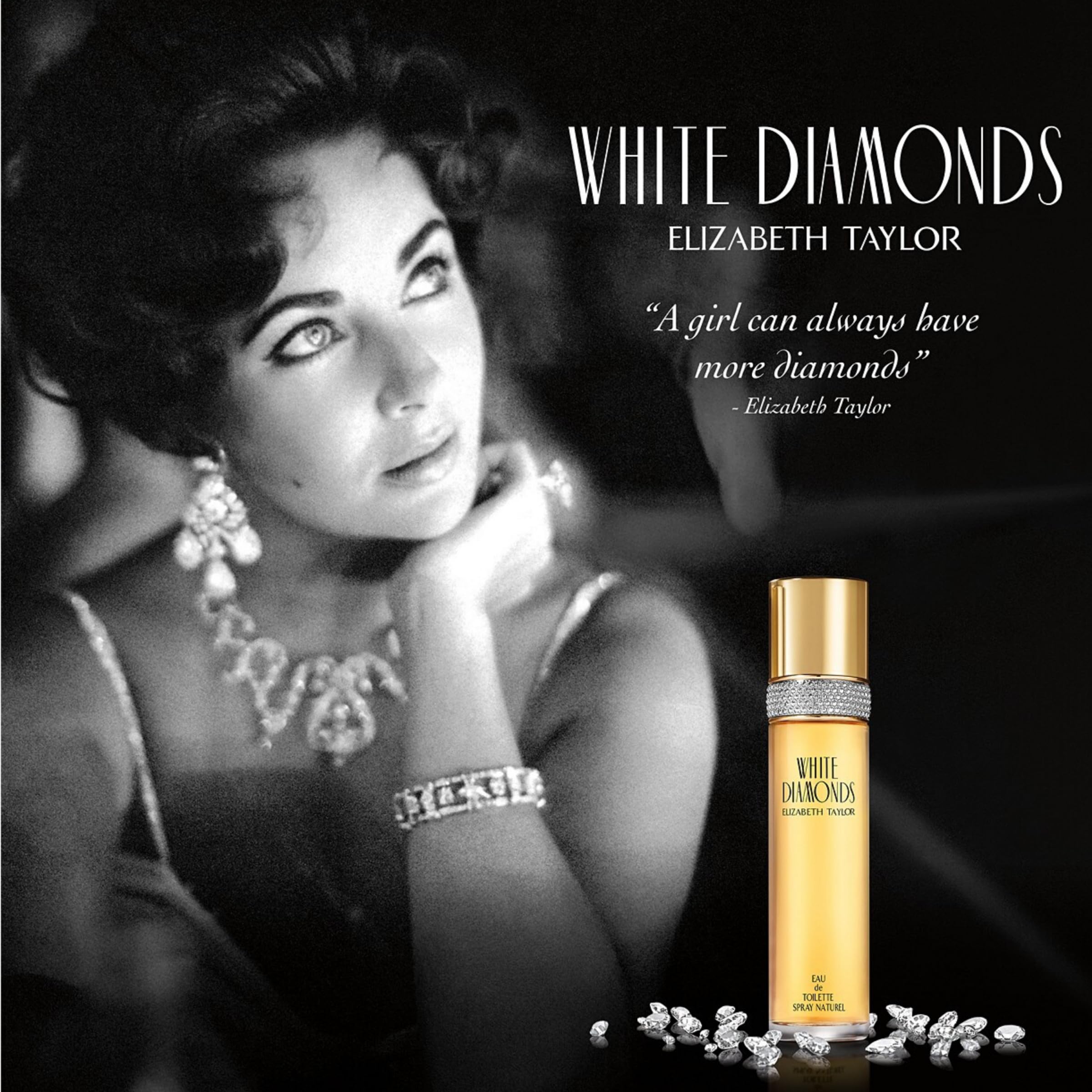 Close up of the miniature replica perfume splash from the White Diamonds luxury beauty set