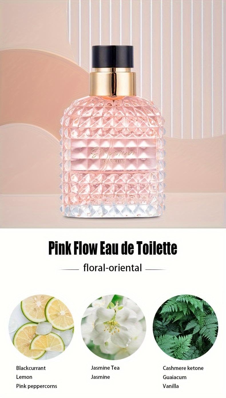 Flower Stories four piece Eau de Parfum collection showing the heart-shaped and square bottle designs.