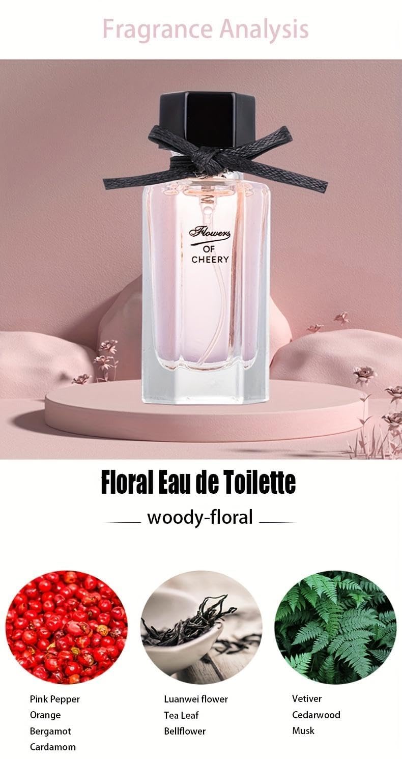 Luxury women's floral and fruity miniature fragrance set standing upright on a flat surface.