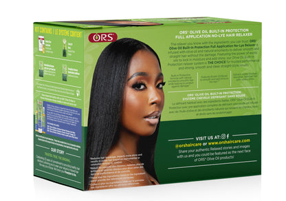 Side angle shot of the ORS Olive Oil No-Lye Hair Relaxer Extra Strength kit displaying the imported USA packaging and ingredients list.