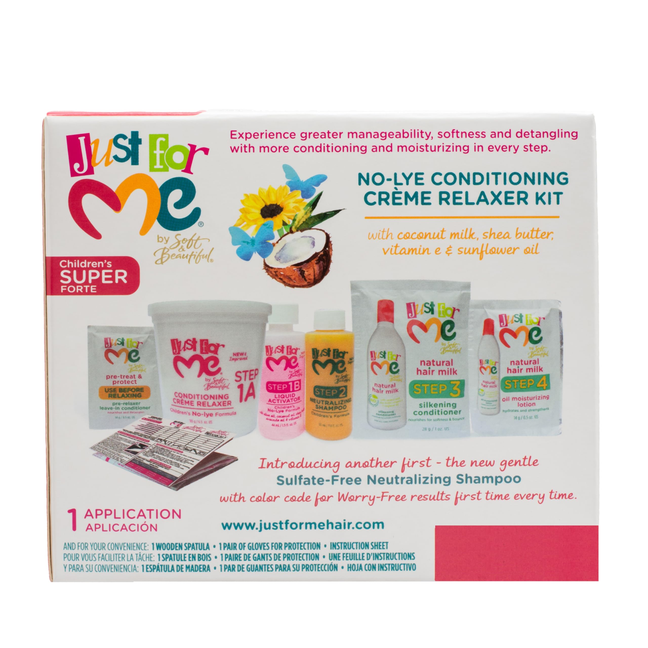 Side view of the kids conditioning creme relaxer box displaying the product benefits and application details.