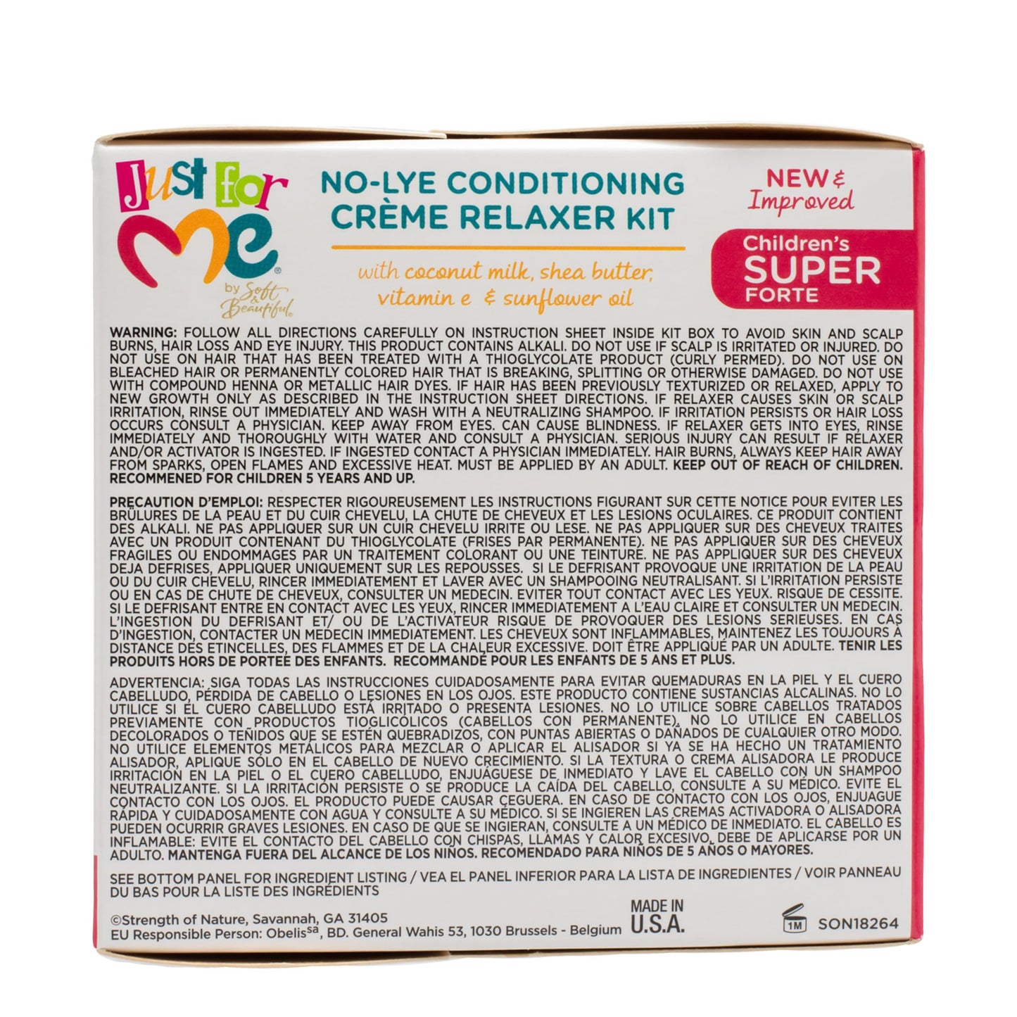 Back label of the child hair straightener kit highlighting the safety directions and formula ingredients.