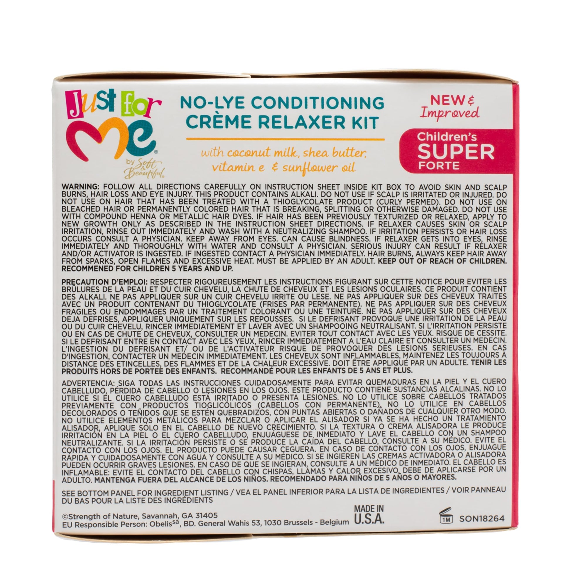Back label of the child hair straightener kit highlighting the safety directions and formula ingredients.
