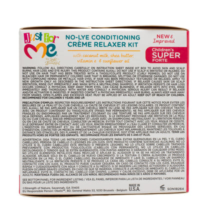 Back label of the child hair straightener kit highlighting the safety directions and formula ingredients.